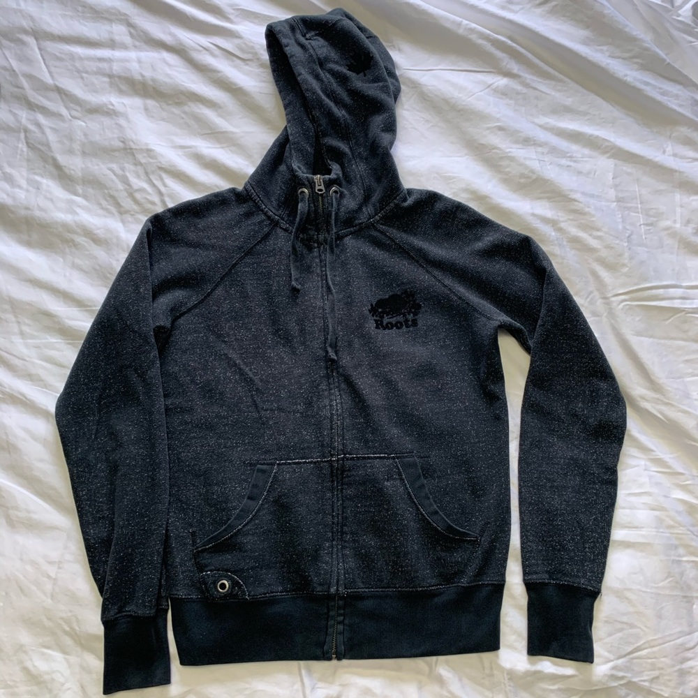 Roots High Neck Heritage Zip Up Hoodie Dark Gray